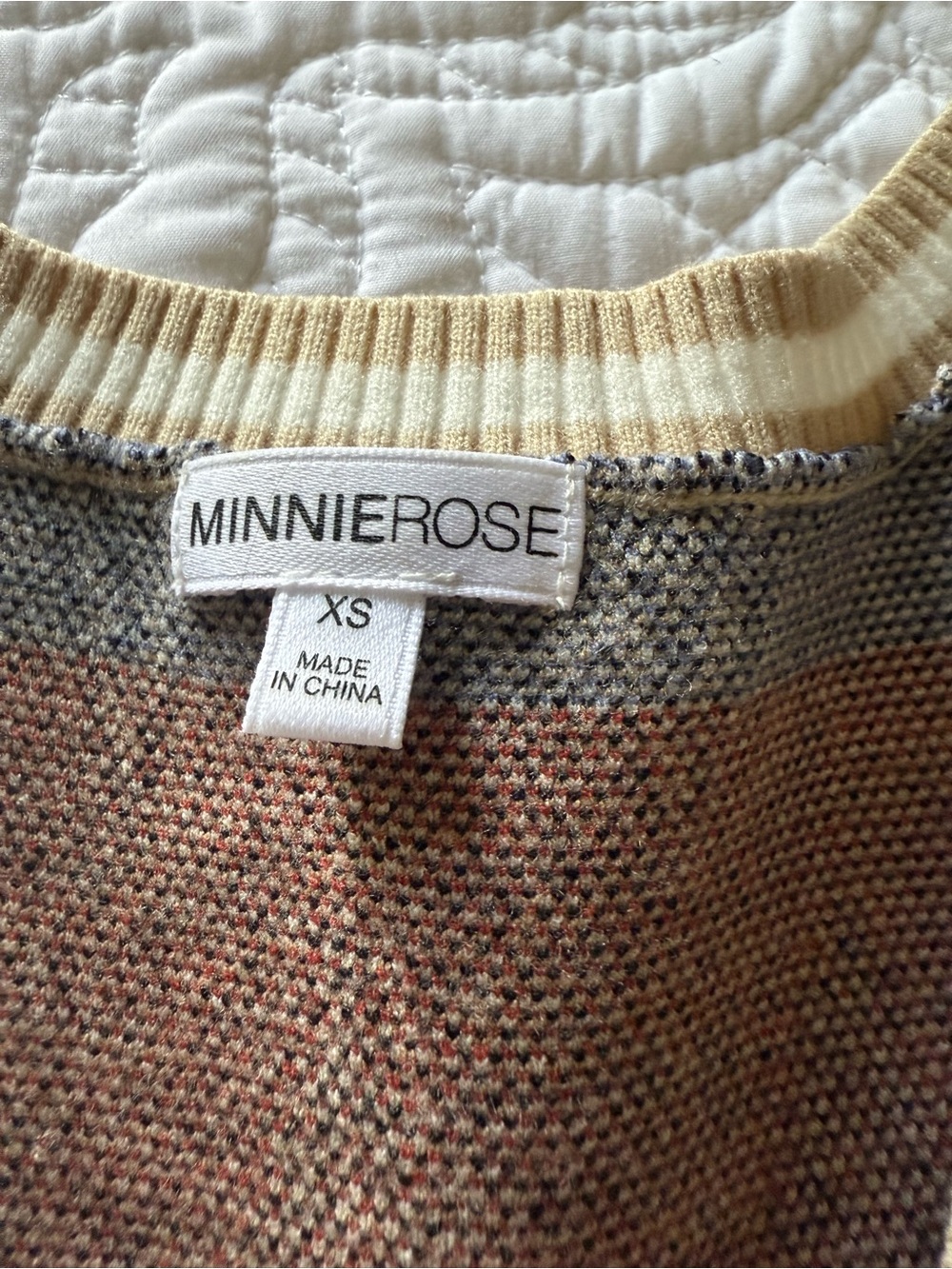 Minnie Rose Multicolor Knit Sweater with Striped Neckline - Picture 2 of 5